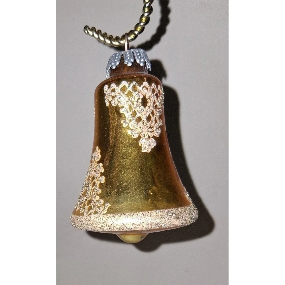 Vintage West Germany Gold Glass Bell Christmas Ornament 3